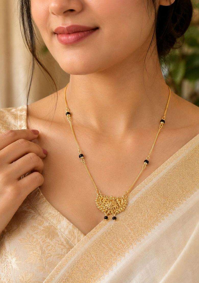 Brass Gold-Plated Temple Chain with Pearl for Women | Traditional Temple Jewellery for Wedding & Festive Wear | Gift for Her - Indya
