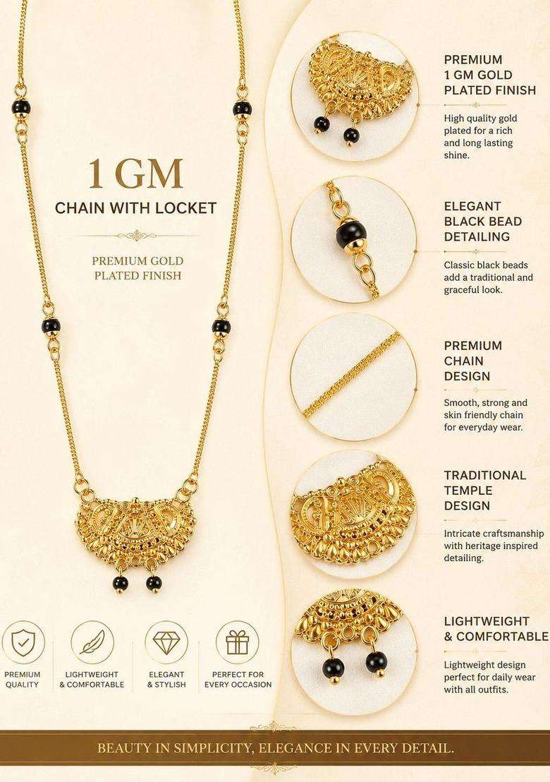 Brass Gold-Plated Temple Chain with Pearl for Women | Traditional Temple Jewellery for Wedding & Festive Wear | Gift for Her - Indya