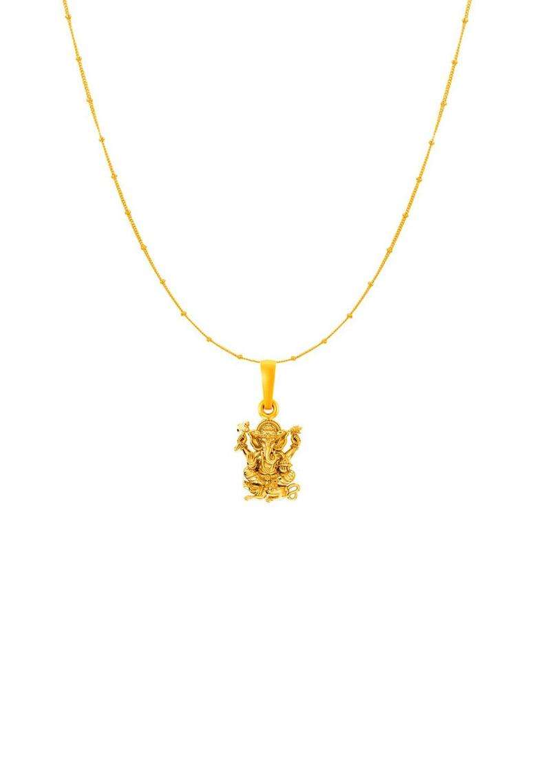 925 Silver 22K Gold-Plated Ganesh Pendant with Ball Chain for Women | Traditional Temple Jewellery for Wedding & Festive Wear | Gift for Her - Indya