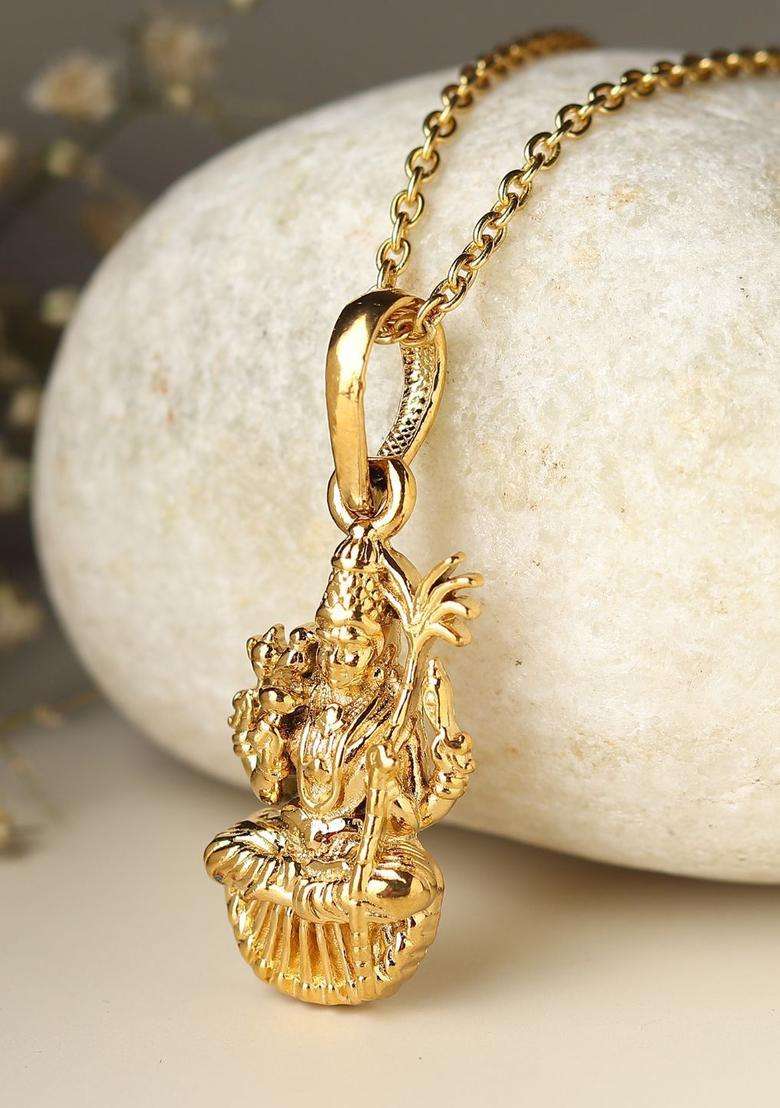 92.5 Sterling Silver 22KT Gold-Plated Lalitha Devi Pendant with Box Chain for Women | Traditional Temple Jewellery for Wedding & Festive Wear | Gift for Her - Indya