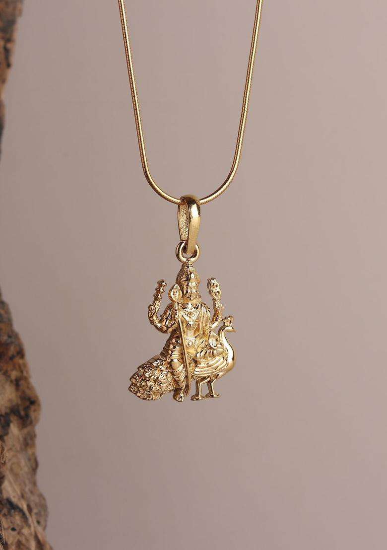 92.5 Silver 22KT Gold-Plated Peacock Shaped Kartikey Pendant with Chain for Women | Traditional Temple Jewellery for Wedding & Festive Wear | Gift for Her - Indya