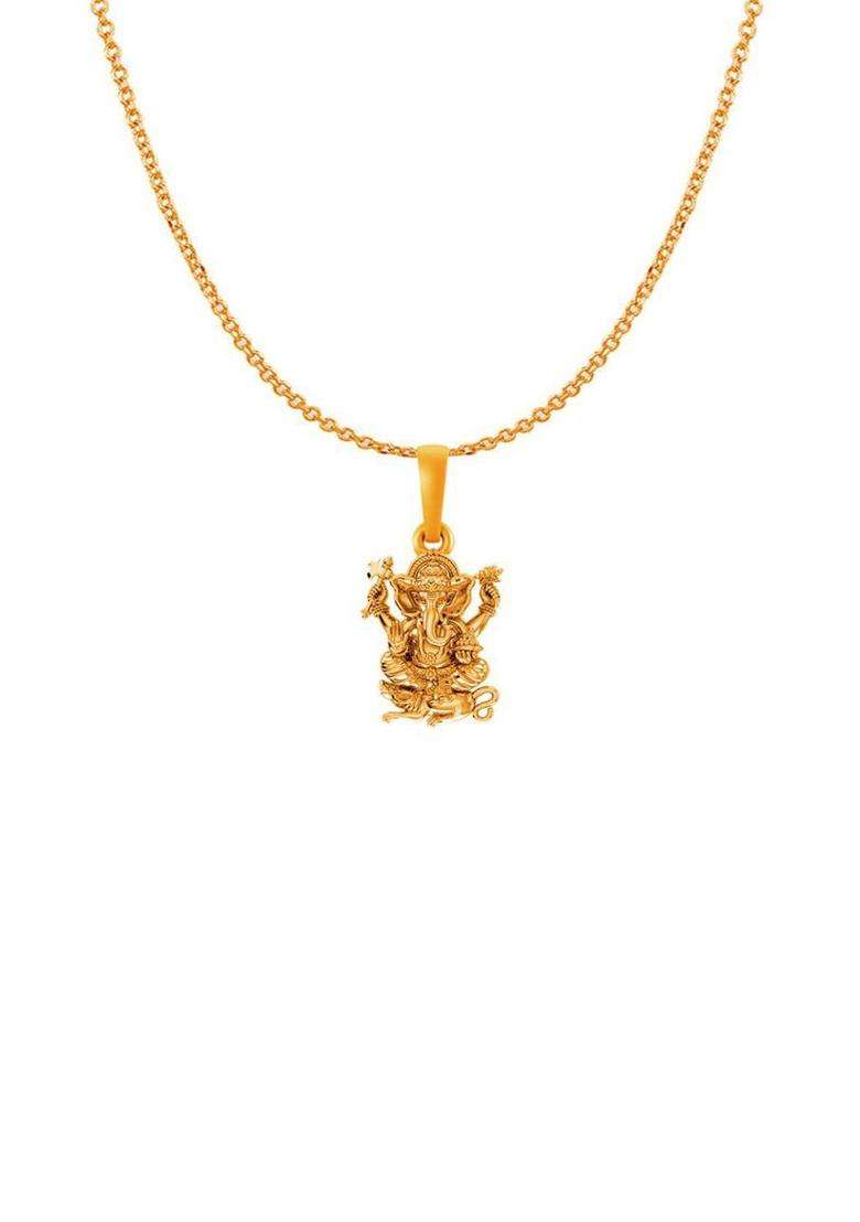 92.5 Silver 22KT Gold-Plated Contemporary Ganesh Pendant with Chain for Women | Traditional Temple Jewellery for Wedding & Festive Wear | Gift for Her - Indya