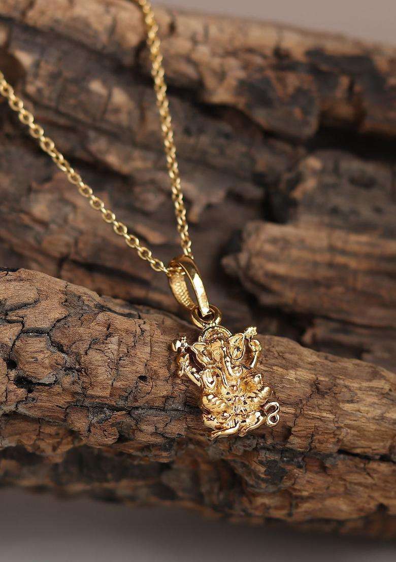 92.5 Silver 22KT Gold-Plated Contemporary Ganesh Pendant with Chain for Women | Traditional Temple Jewellery for Wedding & Festive Wear | Gift for Her - Indya