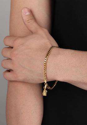 Sterling Silver Gold-Plated God Ganesh Symbol Link Bracelet for Men | Traditional Temple Jewellery for Wedding & Festive Wear | Gift for Him