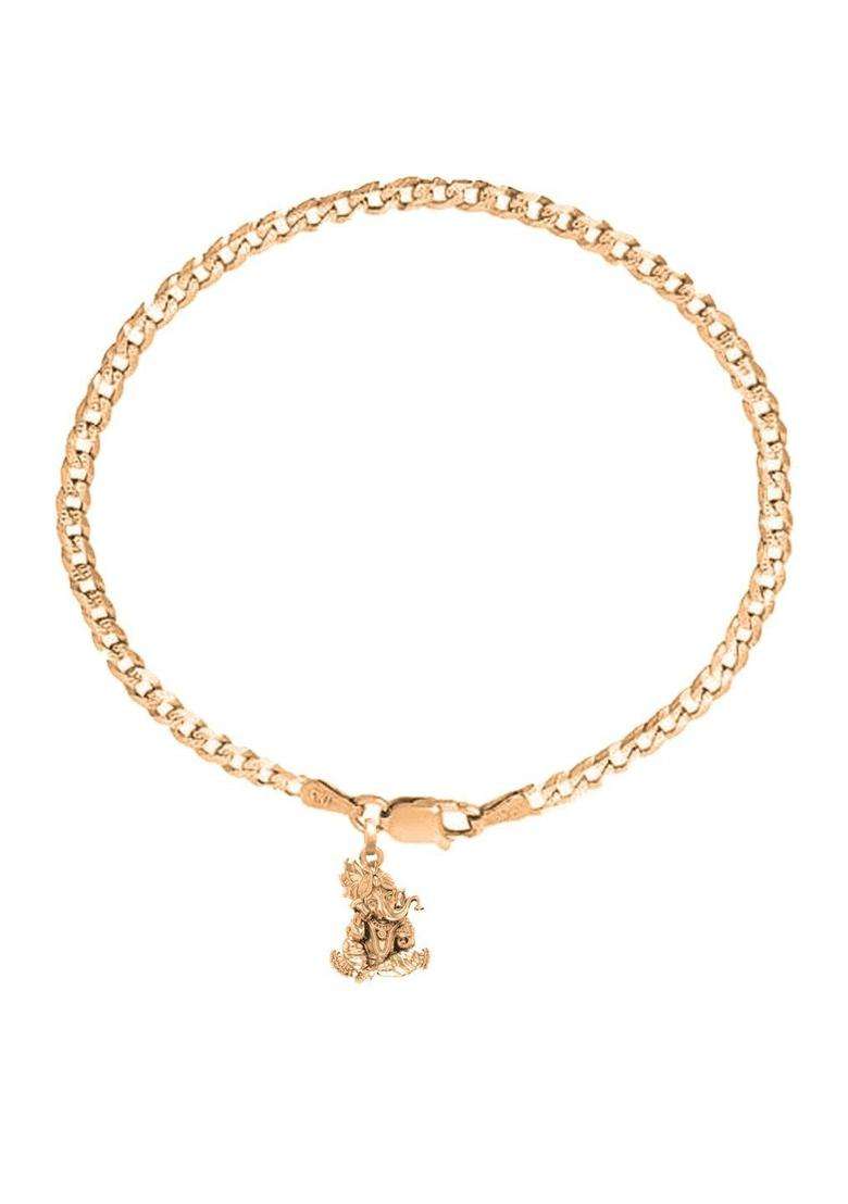 Sterling Silver Gold-Plated God Ganesh Symbol Link Bracelet for Men | Traditional Temple Jewellery for Wedding & Festive Wear | Gift for Him - Indya