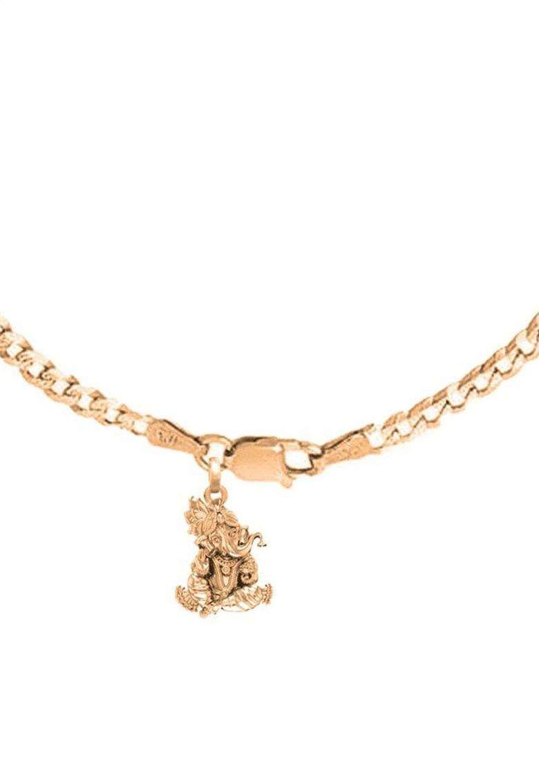 Sterling Silver Gold-Plated God Ganesh Symbol Link Bracelet for Men | Traditional Temple Jewellery for Wedding & Festive Wear | Gift for Him - Indya