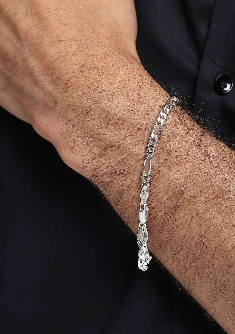 925 Sterling Silver Link Bracelet with God Ganesh Pendant for Men | Traditional Temple Jewellery for Wedding & Festive Wear | Gift for Him - Indya