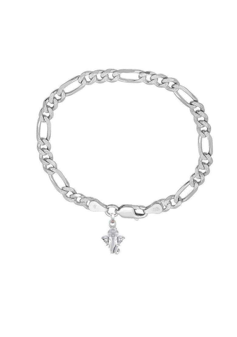 925 Sterling Silver Link Bracelet with God Ganesh Pendant for Men | Traditional Temple Jewellery for Wedding & Festive Wear | Gift for Him - Indya