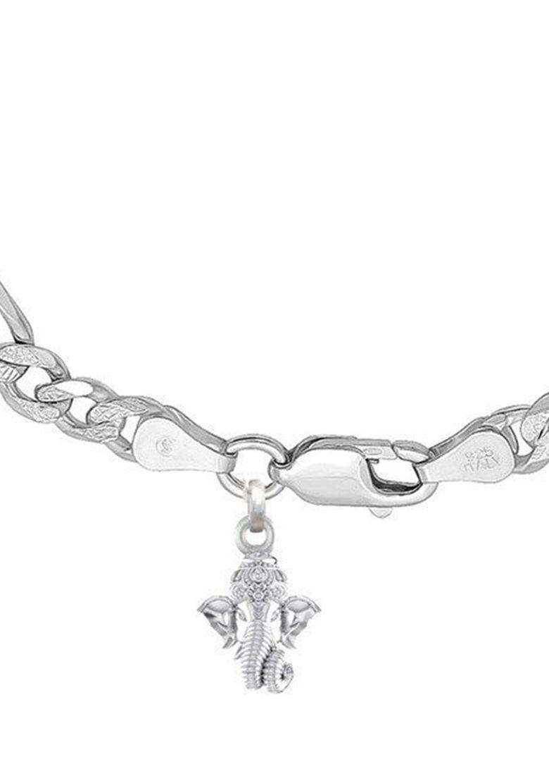 925 Sterling Silver Link Bracelet with God Ganesh Pendant for Men | Traditional Temple Jewellery for Wedding & Festive Wear | Gift for Him - Indya