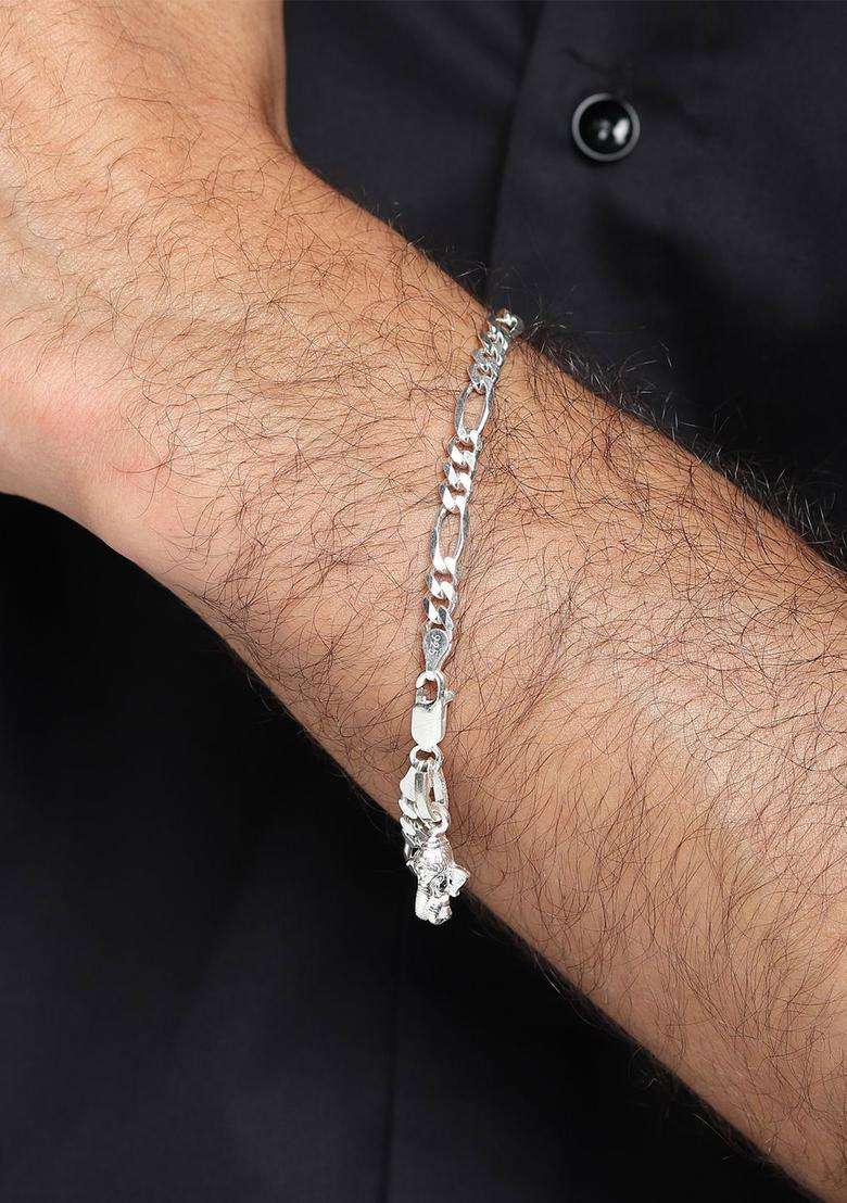 925 Sterling Silver Link Bracelet with God Ganesh Pendant for Men | Traditional Temple Jewellery for Wedding & Festive Wear | Gift for Him - Indya