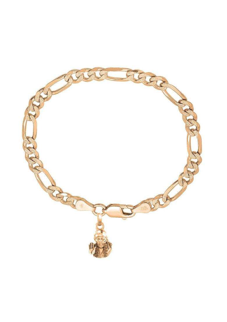 925 Sterling Silver Gold-Plated Link Bracelet with God Sai Baba Pendant for Men | Traditional Temple Jewellery for Wedding & Festive Wear | Gift for Him - Indya