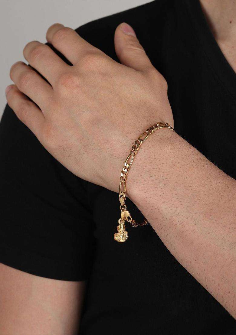 925 Sterling Silver Gold-Plated Link Bracelet with God Sai Baba Pendant for Men | Traditional Temple Jewellery for Wedding & Festive Wear | Gift for Him - Indya