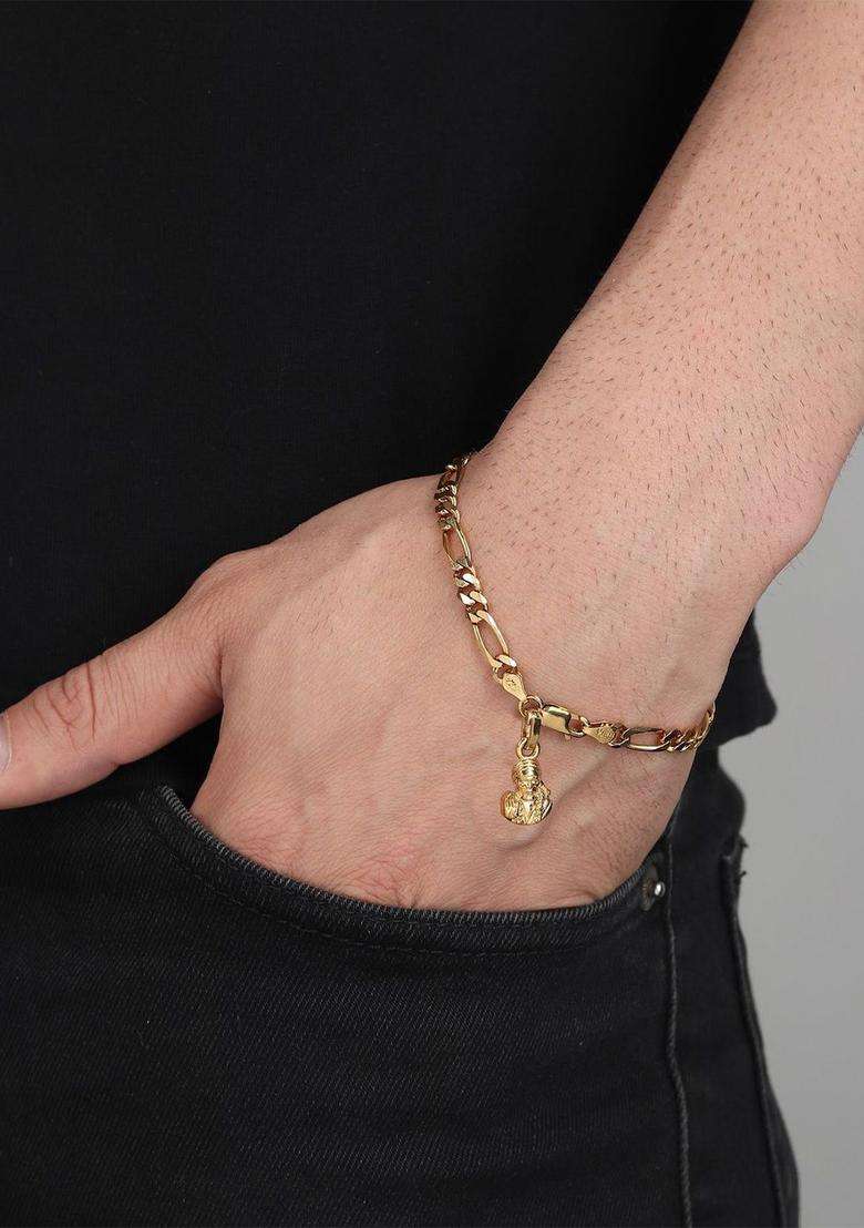 925 Sterling Silver Gold-Plated Link Bracelet with God Sai Baba Pendant for Men | Traditional Temple Jewellery for Wedding & Festive Wear | Gift for Him - Indya