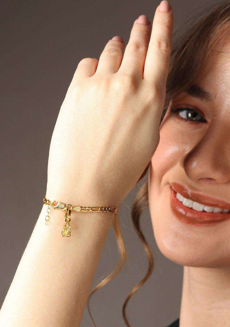 925 Sterling Silver Gold-Plated Link Bracelet with God Ganesh Pendant for Women | Traditional Temple Jewellery for Wedding & Festive Wear | Gift for Her - Indya