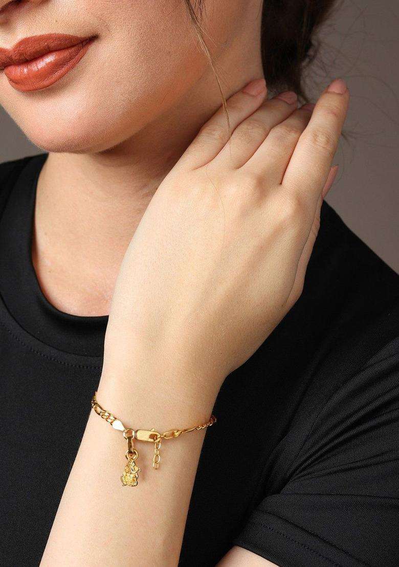 925 Sterling Silver Gold-Plated Link Bracelet with God Ganesh Pendant for Women | Traditional Temple Jewellery for Wedding & Festive Wear | Gift for Her - Indya