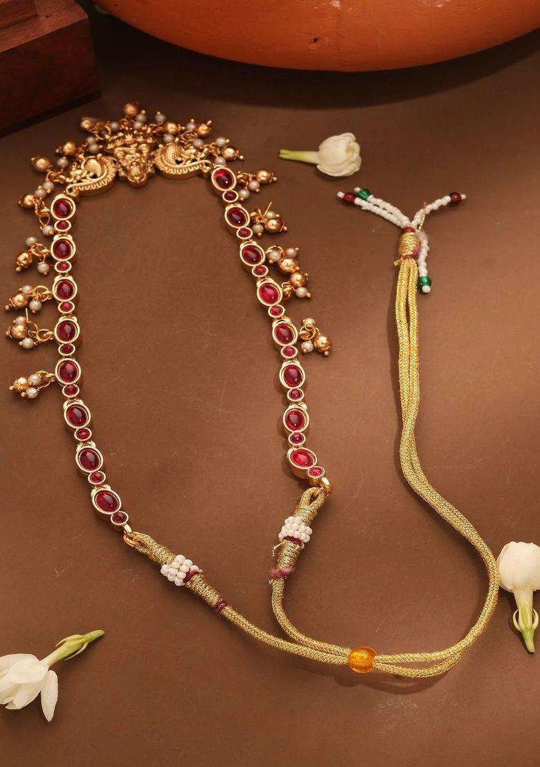 Gold-Plated Temple Stone-Studded Necklace and Earrings for Women | Traditional Temple Jewellery for Wedding & Festive Wear | Gift for Her - Indya