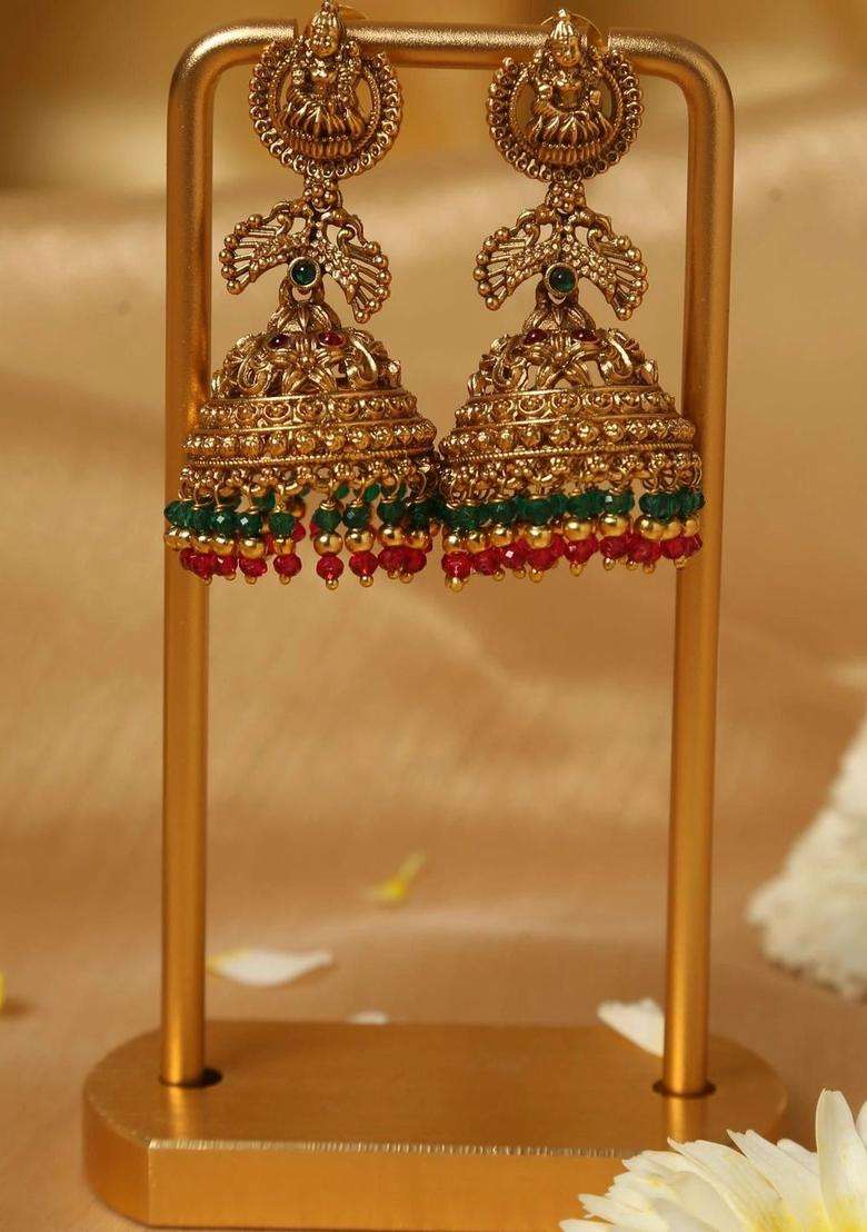 Gold-Plated Circular Jhumkas Earrings with Pearl for Women | Traditional Temple Jewellery for Wedding & Festive Wear | Gift for Her - Indya