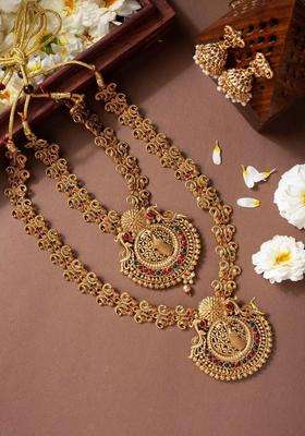 Gold-Plated Temple Pearl Necklace and Earrings for Women | Traditional Temple Jewellery for Wedding & Festive Wear | Gift for Her