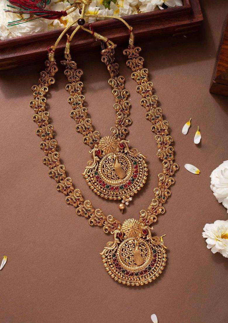 Gold-Plated Temple Pearl Necklace and Earrings for Women | Traditional Temple Jewellery for Wedding & Festive Wear | Gift for Her - Indya