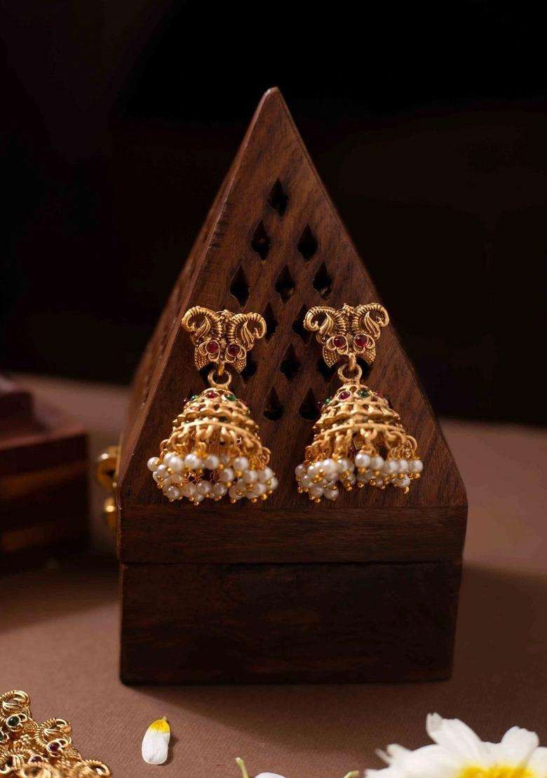 Gold-Plated Temple Pearl Necklace and Earrings for Women | Traditional Temple Jewellery for Wedding & Festive Wear | Gift for Her - Indya