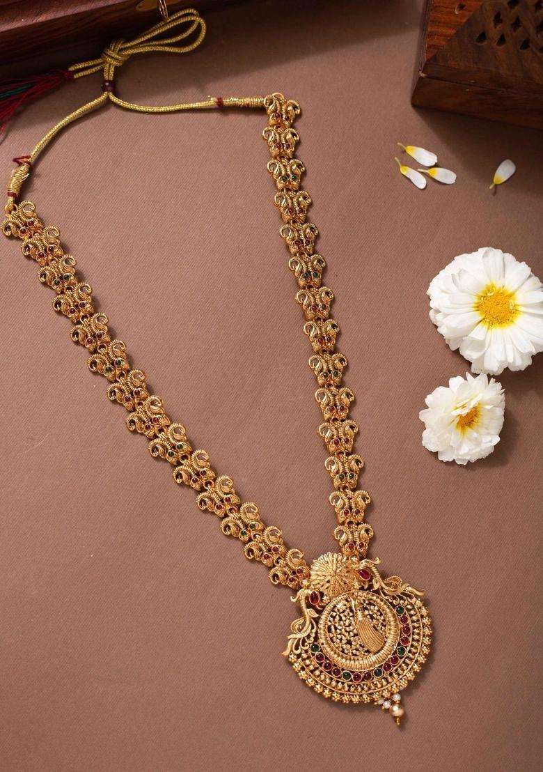 Gold-Plated Temple Pearl Necklace and Earrings for Women | Traditional Temple Jewellery for Wedding & Festive Wear | Gift for Her - Indya
