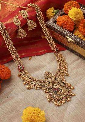 Gold-Plated Temple Pearl Necklace and Earrings for Women | Traditional Temple Jewellery for Wedding & Festive Wear | Gift for Her