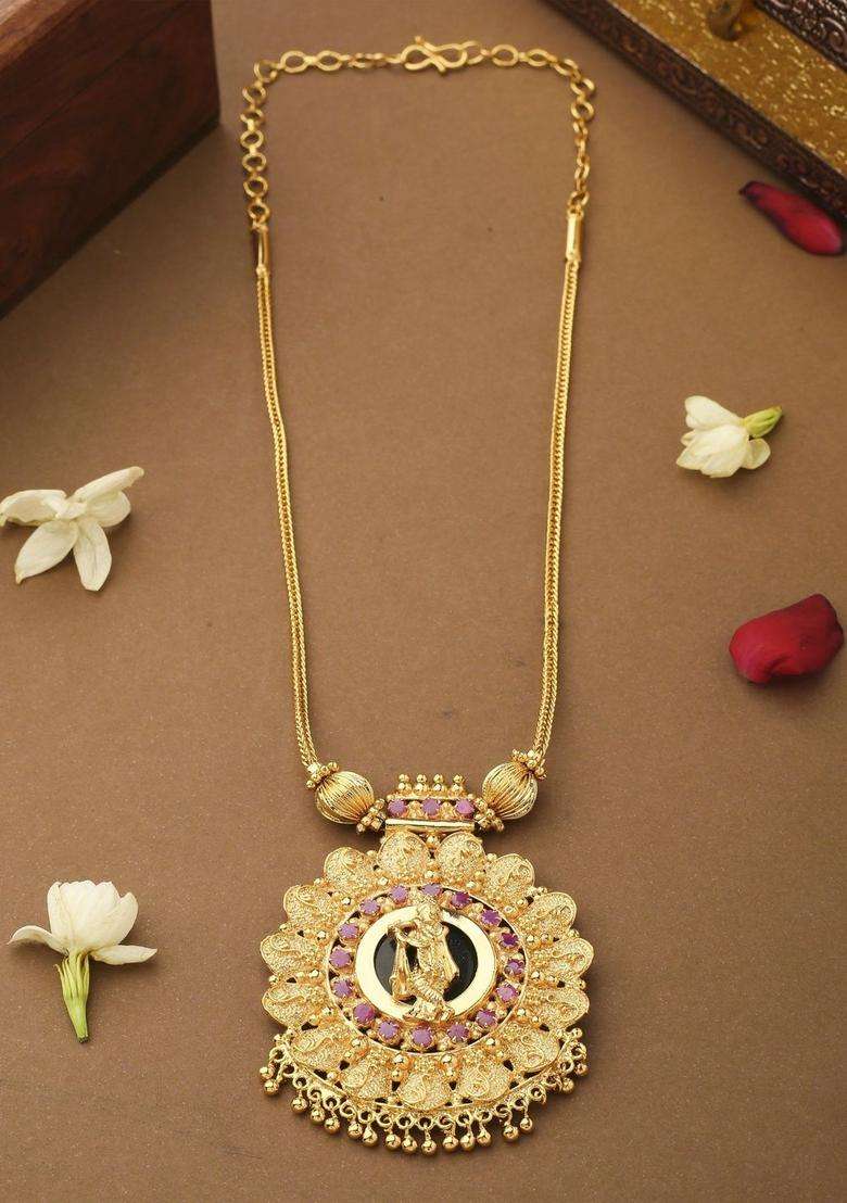Gold-Plated Temple Necklace with Pearl for Women | Traditional Temple Jewellery for Wedding & Festive Wear | Gift for Her - Indya