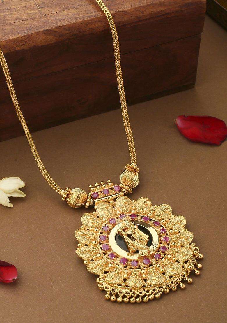 Gold-Plated Temple Necklace with Pearl for Women | Traditional Temple Jewellery for Wedding & Festive Wear | Gift for Her - Indya