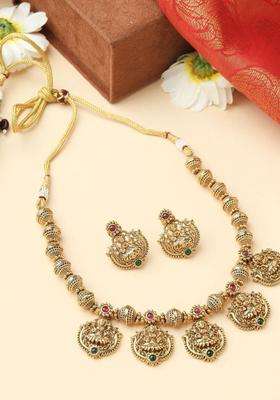 Gold-Plated Temple Pearl Necklace and Earrings for Women | Traditional Temple Jewellery for Wedding & Festive Wear | Gift for Her