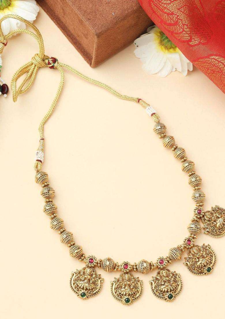 Gold-Plated Temple Pearl Necklace and Earrings for Women | Traditional Temple Jewellery for Wedding & Festive Wear | Gift for Her - Indya