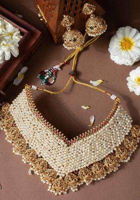 Gold-Plated Temple Pearl Necklace and Earrings for Women | Traditional Temple Jewellery for Wedding & Festive Wear | Gift for Her