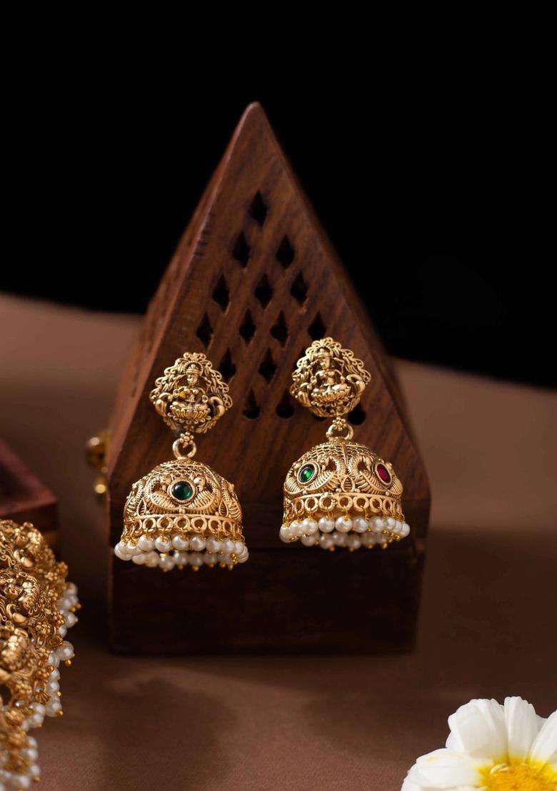 Gold-Plated Temple Pearl Necklace and Earrings for Women | Traditional Temple Jewellery for Wedding & Festive Wear | Gift for Her - Indya