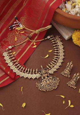 Gold-Plated Temple Pearl Necklace and Earrings for Women | Traditional Temple Jewellery for Wedding & Festive Wear | Gift for Her