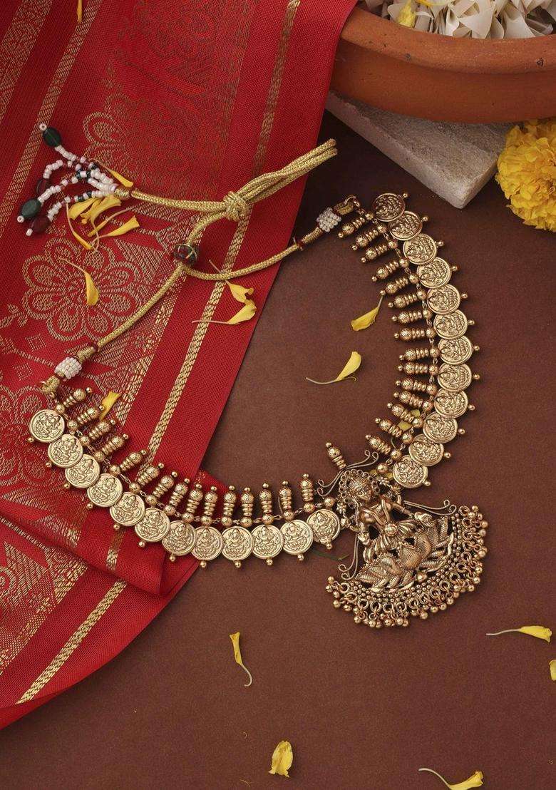 Gold-Plated Temple Pearl Necklace and Earrings for Women | Traditional Temple Jewellery for Wedding & Festive Wear | Gift for Her - Indya