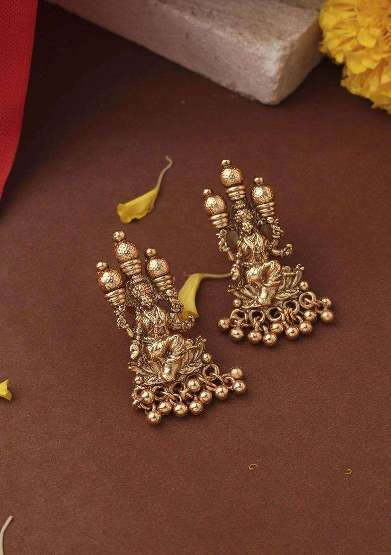 Gold-Plated Temple Pearl Necklace and Earrings for Women | Traditional Temple Jewellery for Wedding & Festive Wear | Gift for Her - Indya