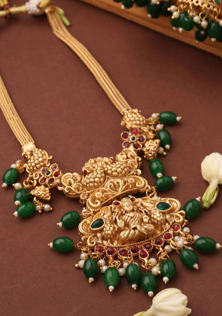 Gold-Plated Temple Pearl Necklace and Earrings for Women | Traditional Temple Jewellery for Wedding & Festive Wear | Gift for Her - Indya
