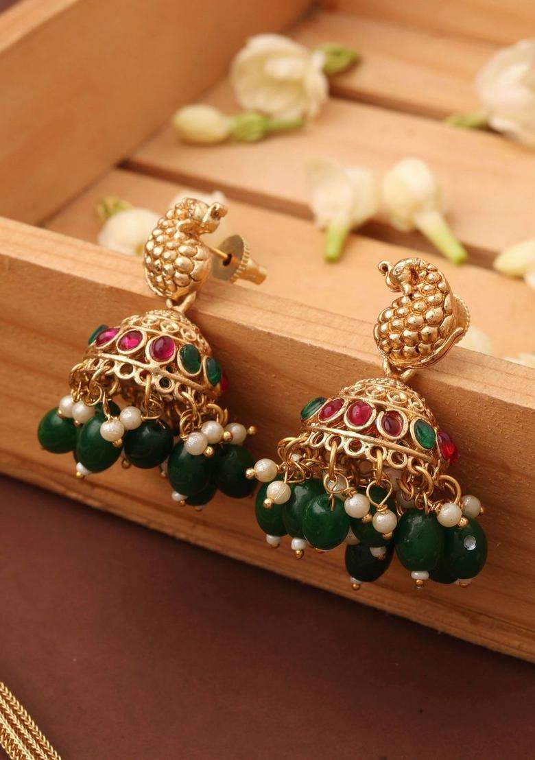 Gold-Plated Temple Pearl Necklace and Earrings for Women | Traditional Temple Jewellery for Wedding & Festive Wear | Gift for Her - Indya