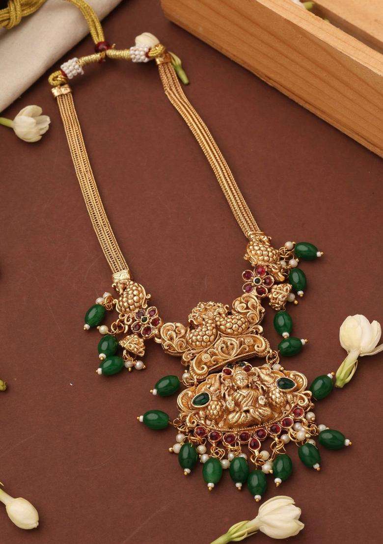 Gold-Plated Temple Pearl Necklace and Earrings for Women | Traditional Temple Jewellery for Wedding & Festive Wear | Gift for Her - Indya