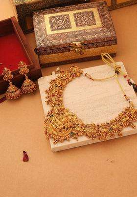 Gold-Plated Temple Pearl Necklace and Earrings for Women | Traditional Temple Jewellery for Wedding & Festive Wear | Gift for Her