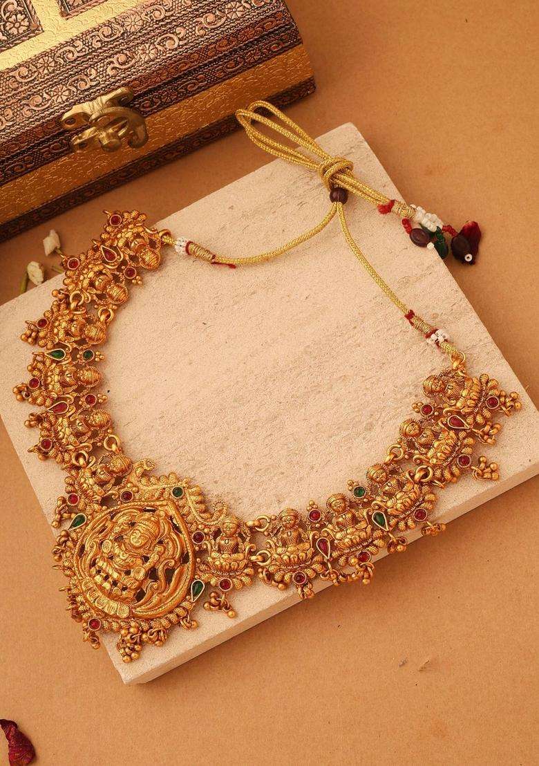 Gold-Plated Temple Pearl Necklace and Earrings for Women | Traditional Temple Jewellery for Wedding & Festive Wear | Gift for Her - Indya