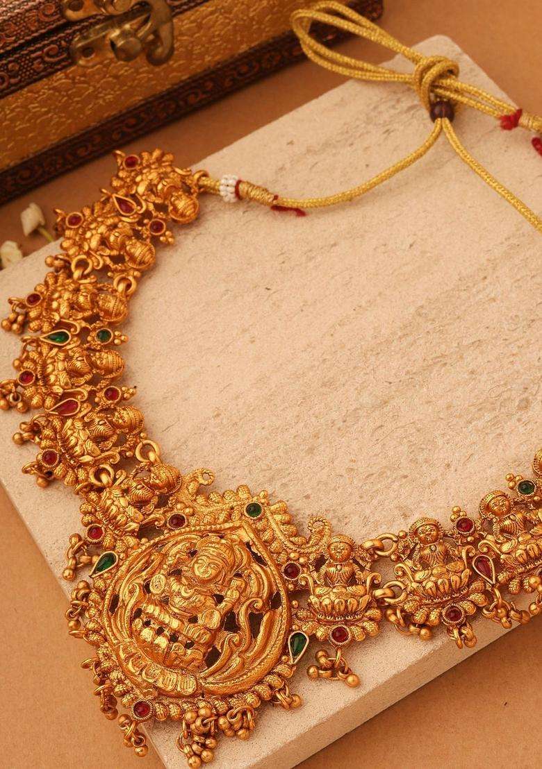Gold-Plated Temple Pearl Necklace and Earrings for Women | Traditional Temple Jewellery for Wedding & Festive Wear | Gift for Her - Indya