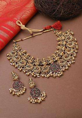 Gold-Plated Temple Pearl Necklace and Earrings for Women | Traditional Temple Jewellery for Wedding & Festive Wear | Gift for Her