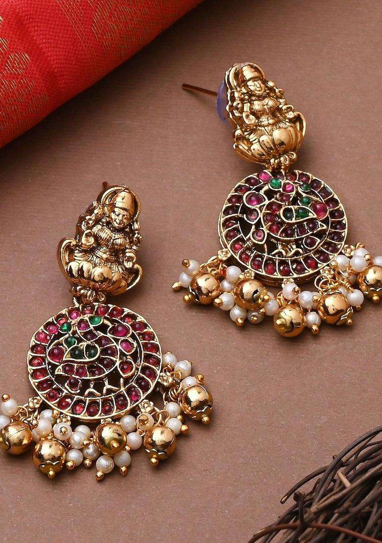 Gold-Plated Temple Pearl Necklace and Earrings for Women | Traditional Temple Jewellery for Wedding & Festive Wear | Gift for Her - Indya