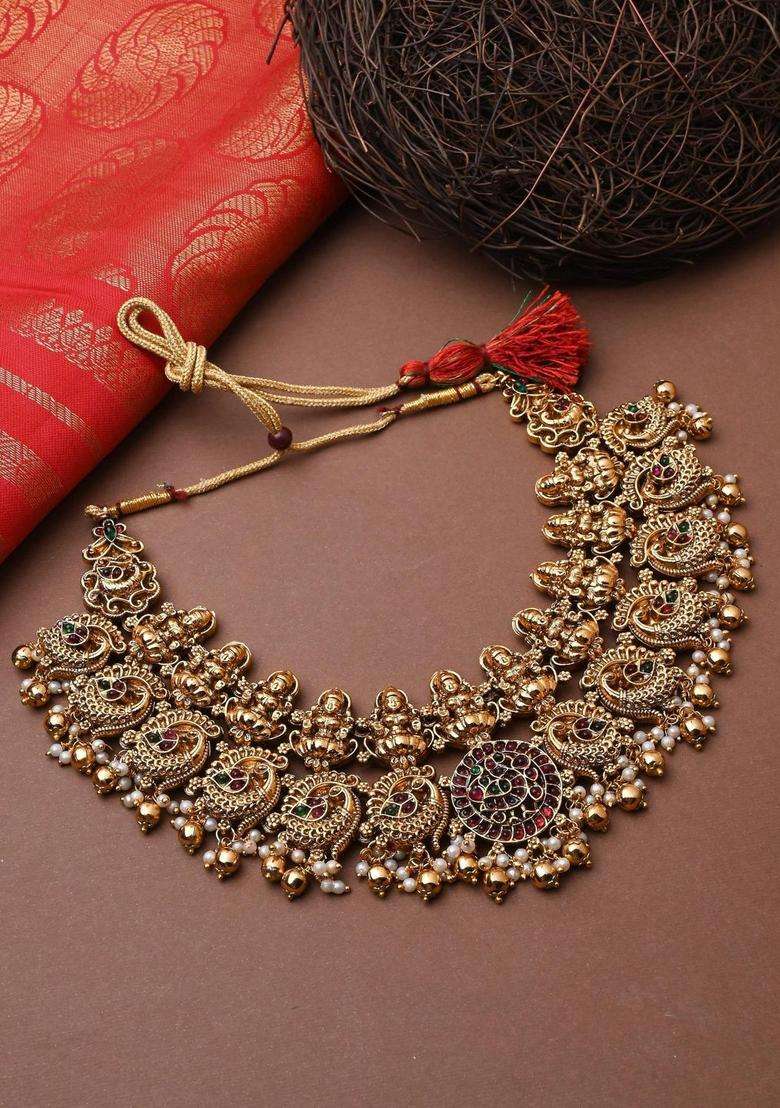Gold-Plated Temple Pearl Necklace and Earrings for Women | Traditional Temple Jewellery for Wedding & Festive Wear | Gift for Her - Indya
