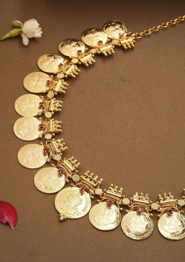 Gold-Plated Temple Pearl Necklace and Earrings for Women | Traditional Temple Jewellery for Wedding & Festive Wear | Gift for Her - Indya