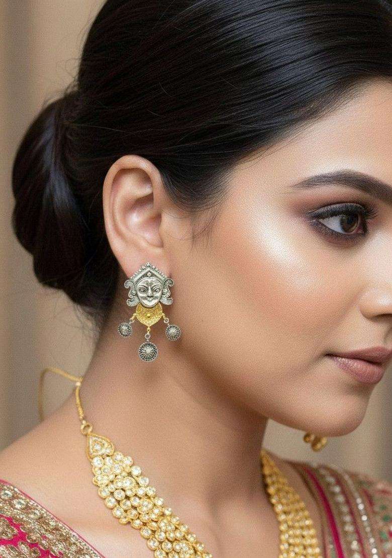 Gold-Plated Quirky Drop Earrings for Women | Traditional Temple Jewellery for Wedding & Festive Wear | Gift for Her - Indya