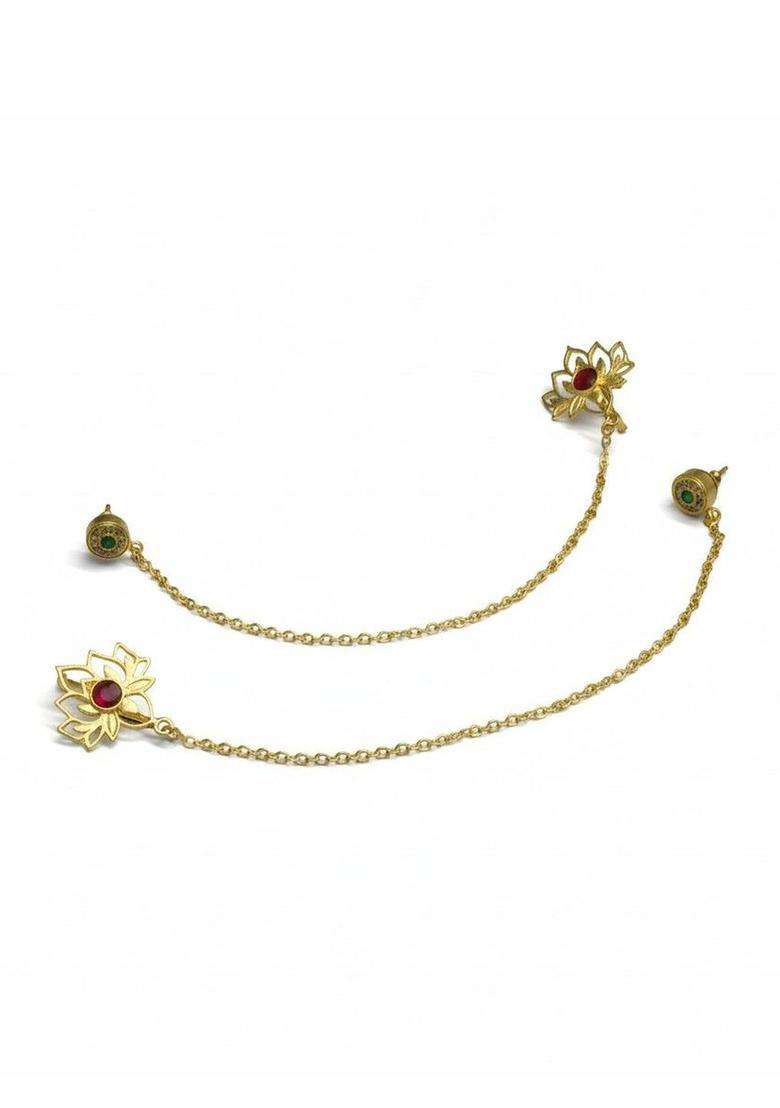 Gold-Plated Floral Earrings for Women | Traditional Temple Jewellery for Wedding & Festive Wear | Gift for Her - Indya