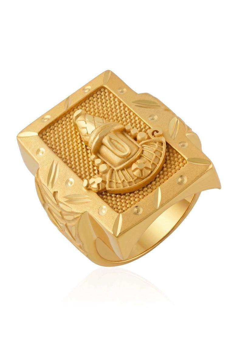 Gold-Plated Temple Quartz Finger Ring for Men & Women | Traditional Temple Jewellery for Wedding & Festive Wear | Festive Gift - Indya