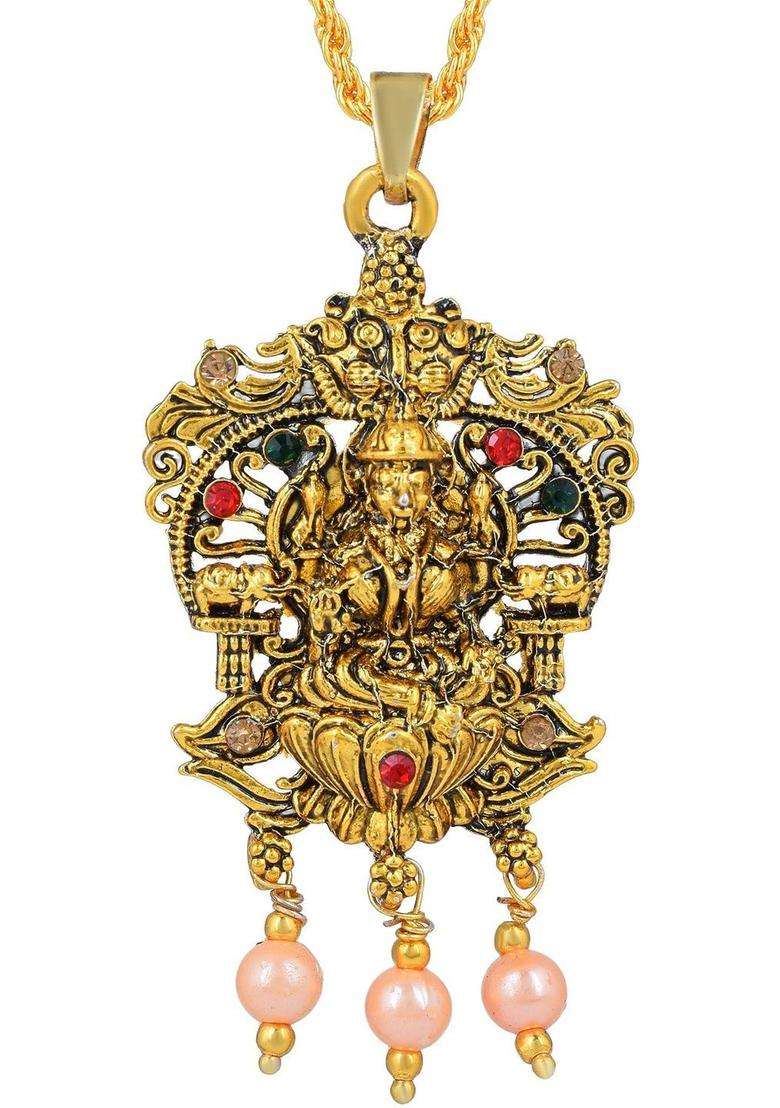 Gold-Plated Floral Pendants with Chains for Men & Women | Traditional Temple Jewellery for Wedding & Festive Wear | Festive Gift - Indya