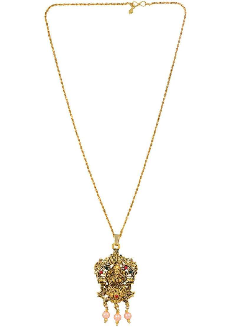 Gold-Plated Floral Pendants with Chains for Men & Women | Traditional Temple Jewellery for Wedding & Festive Wear | Festive Gift - Indya